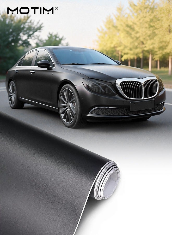 موتيم فيلم تغليف سيارات أسود غير لامع 30*152 سم، تقنية إخراج الهواء بدون فقاعات، ملصق سيارات ذاتي اللصق للسيارات والدراجات النارية DIY للداخل والخارج - Image 1